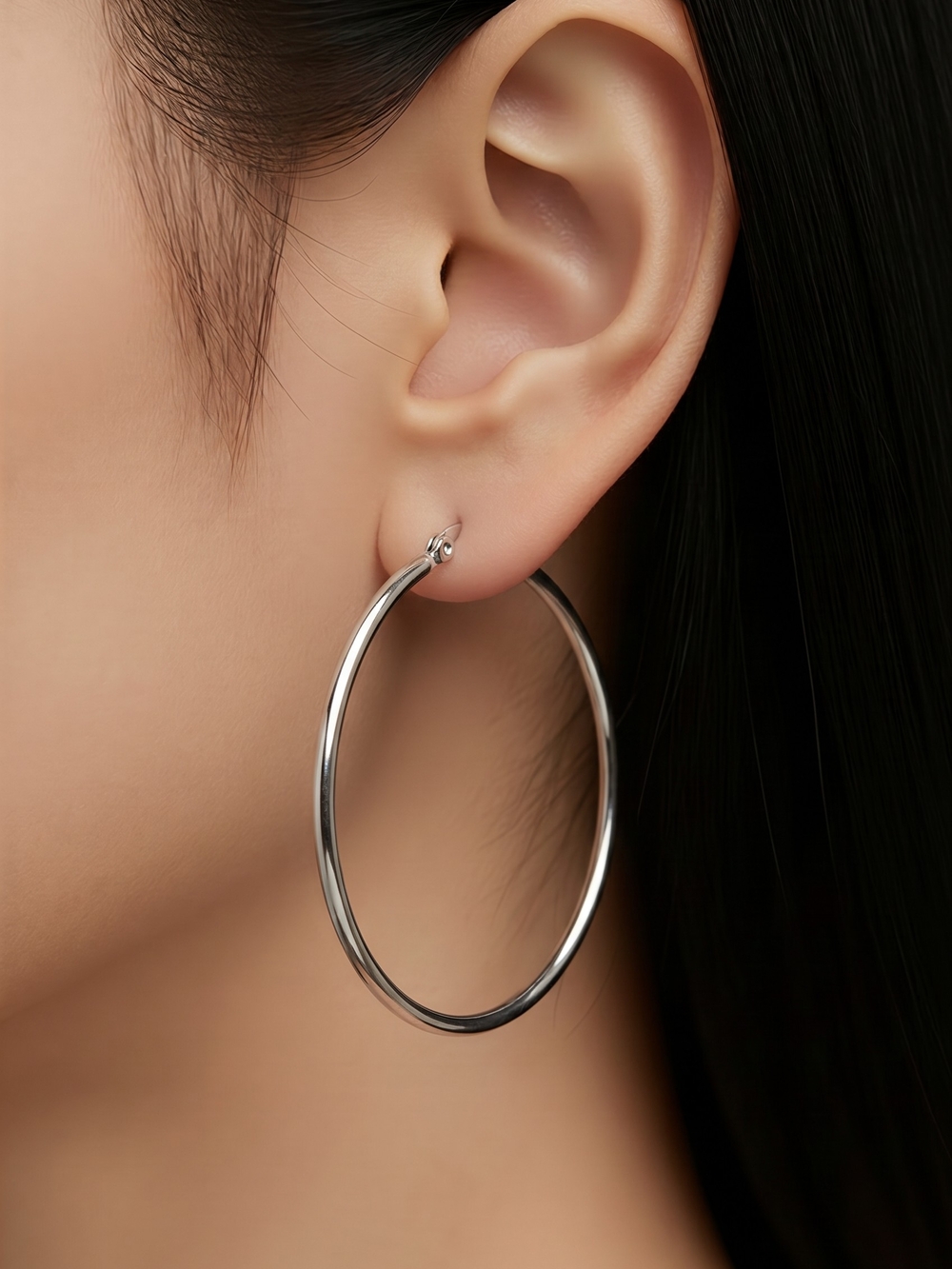 Stainless Steel Silver Hoop Earrings 45mm Large Hoops Minimal Everyday Classic